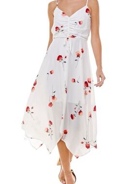 WHITE FLORAL print High-Low Spaghetti Strap dress